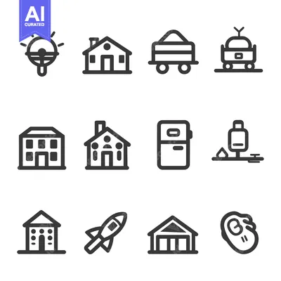 Aset premium populer: Set of 12 Line Icons for Buildings, Transportation, and Technology