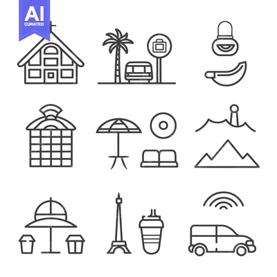 Premium design asset: Line Art Icons of Travel and Tourism Destinations