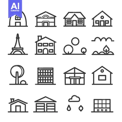 Aset premium populer: Set of 16 Building and Architecture Line Icons