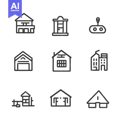 Premium design asset: Set of Nine Line Drawings of Various Buildings