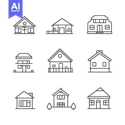 Aset premium populer: Nine Simple Line Drawings of Houses