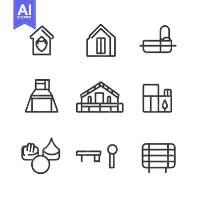 Aset desain premium: Line Icons of Various Buildings and Playground Equipment