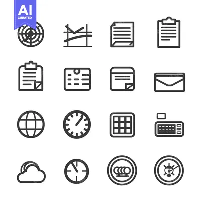 Aset premium populer: Set of 16 Business and Finance Icons in a Modern Outline Style