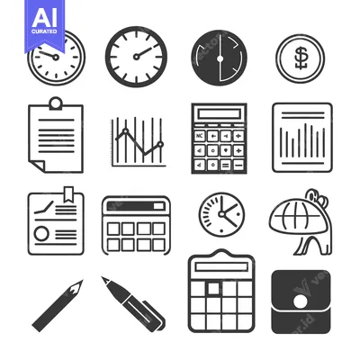 Black and White Line Icons Related to Business and Finance
