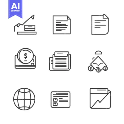 Premium design asset: Set of nine financial and business icons in a simple line style