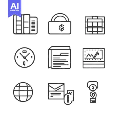 Aset premium populer: Set of Nine Line Icons Related to Business and Finance