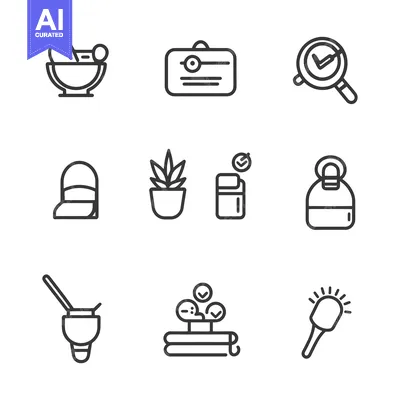 Aset desain premium: Set of nine line icons depicting various objects