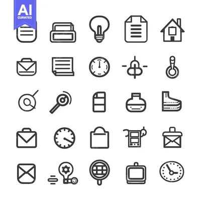 Aset desain premium: A Collection of Simple Line Icons Depicting Everyday Objects and Conce