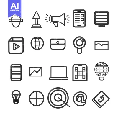 Set of Outline Icons for Digital Marketing and Business