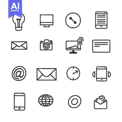 Collection of Line Icons for Digital Communication, Technology, and Bu
