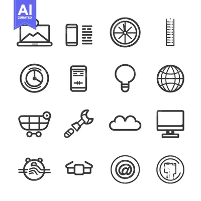 Aset desain premium: Set of Sixteen Simple Line Icons for Web and Mobile Apps