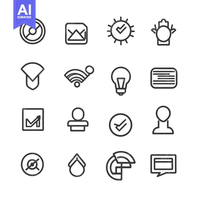 Aset desain premium: Set of 16 Modern Outline Icons for User Interface Design
