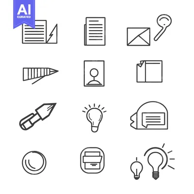 Aset desain premium: Collection of Outline Icons for Office and Business Tasks