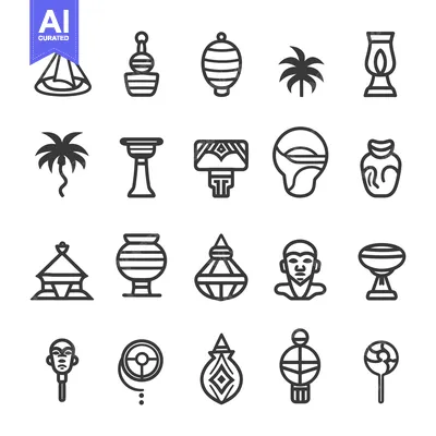 Aset premium populer: African Culture Icon Set: Traditional Crafts, Decor, and Symbols