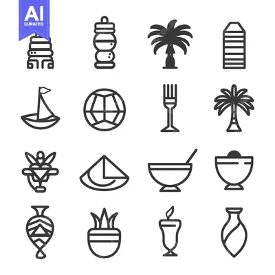 Aset premium populer: Set of 16 Line Icons Related to Travel and Tourism
