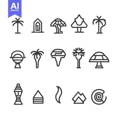 Aset desain premium: Collection of Line Icons Representing Various Objects