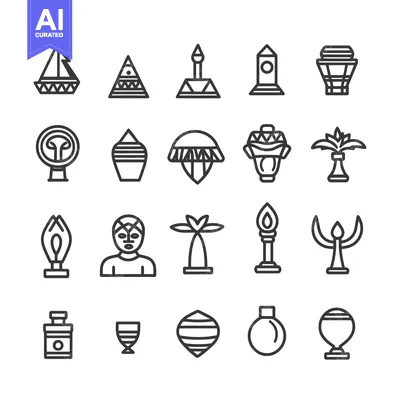 Premium design asset: Set of Line Icons Representing African Culture and Traditional Objects