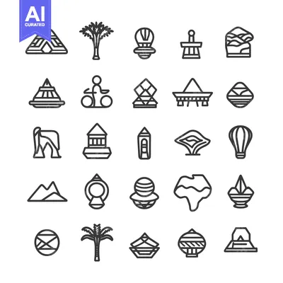 Set of 25 Landmarks and Attractions Outline Icons