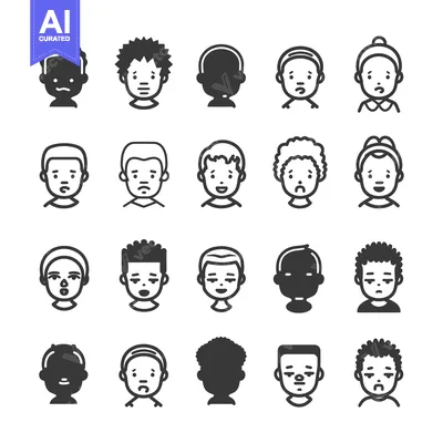 Aset premium populer: Collection of Diverse Cartoon Faces with Various Expressions