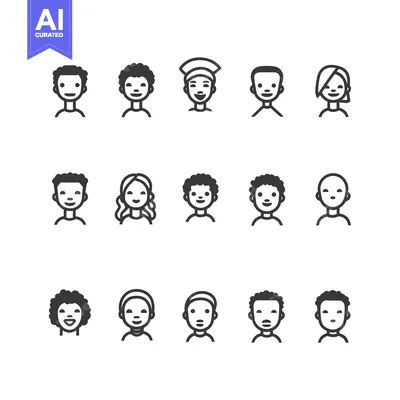 Aset premium populer: Collection of Diverse Smiling Cartoon Faces