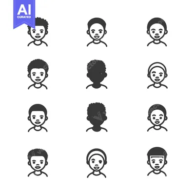 Aset premium populer: A Collection of Male Avatar Icons with Different Hairstyles