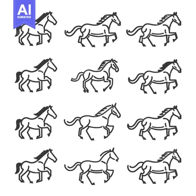 Aset premium populer: Twelve Outline Illustrations of Running Horses