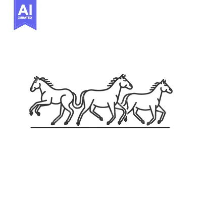 Aset desain premium: Three Line-Drawn Horses Running in a Row