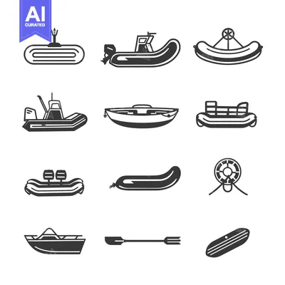 Popular premium asset: Set of Black and White Boat and Dinghy Icons