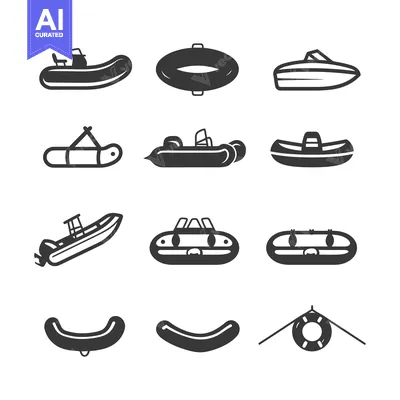 Collection of Black and White Inflatable Boat Icons