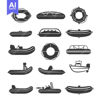 Collection of Black and White Boat and Lifebuoy Icons