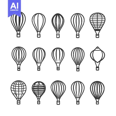 Aset premium populer: A Set of Eighteen Black and White Hot Air Balloon Line Drawings