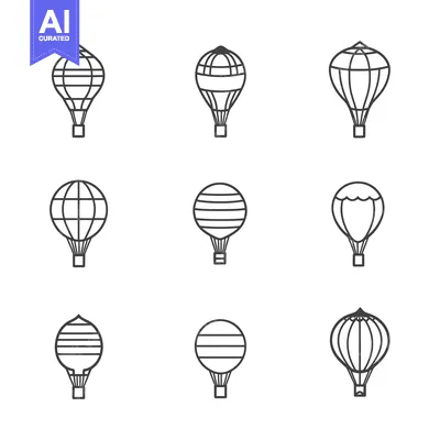 Aset desain premium: Nine Outline Hot Air Balloons with Different Designs