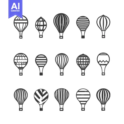 Collection of Black and White Hot Air Balloon Icons