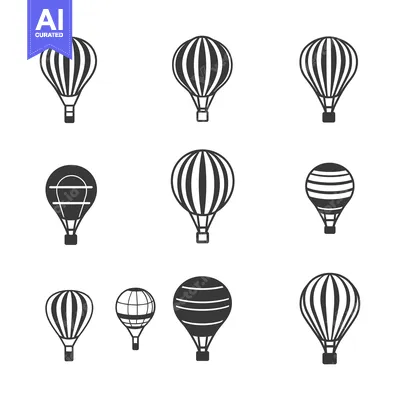 Aset premium populer: Nine Black and White Hot Air Balloons with Striped Patterns