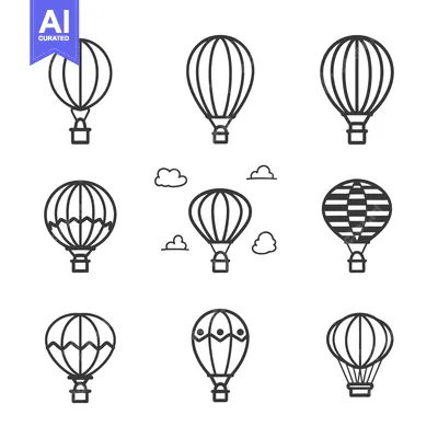 Aset desain premium: Set of nine outline hot air balloon icons