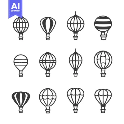 Premium design asset: A Set of Twelve Simple Hot Air Balloon Line Drawings