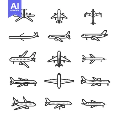 Aset desain premium: Collection of Airplane Outline Icons