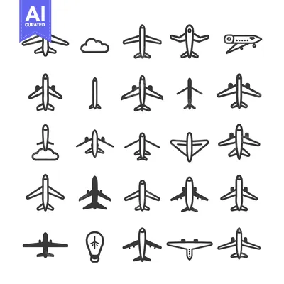Popular premium asset: A Collection of Airplane Icons in Various Styles and Orientations