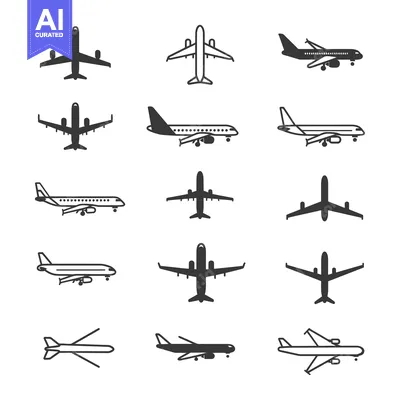 Aset desain premium: A Collection of Airplane Icons in Different Viewpoints