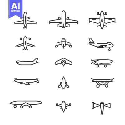 Aset desain premium: Airplane Icons in a Simple Line Style