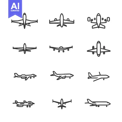 Aset premium populer: Set of Simple Airplane Icons in Different Views and Designs