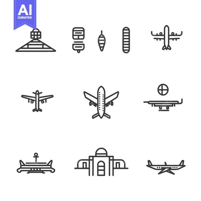 Aset premium populer: Set of Airport and Airplane Outline Icons