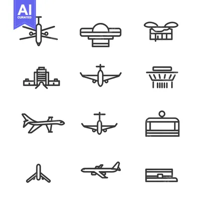 Aset desain premium: Nine Line Drawings of Airport Related Objects