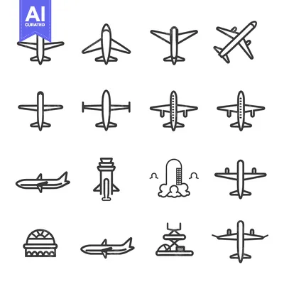 Premium design asset: Airplane and Airport Icon Set in Outline Style