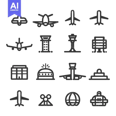 Aset premium populer: Airport and Airplane Icons Set