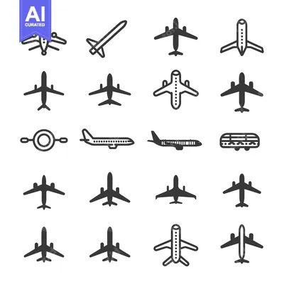 A Collection of Airplane Icons in Various Styles and Orientations