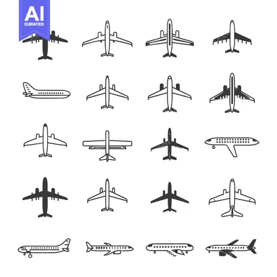 Popular premium asset: Set of Airplane Icons in Different Styles and Orientations