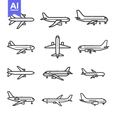 Collection of Airplane Outline Icons in Various Angles