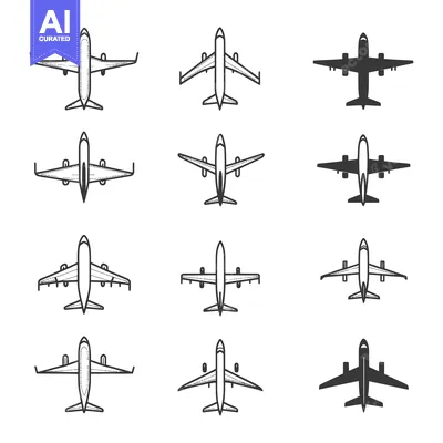 Aset desain premium: Hand-drawn Airplane Icons with Different Styles