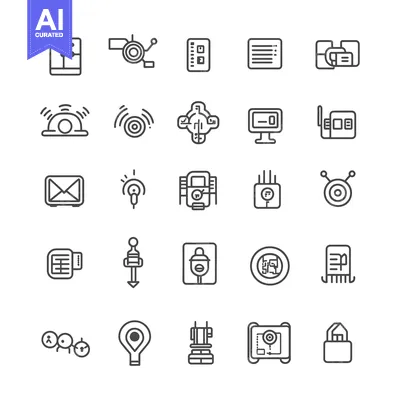 Aset premium populer: Set of 25 Line Icons for Technology, Electronics, and Communication